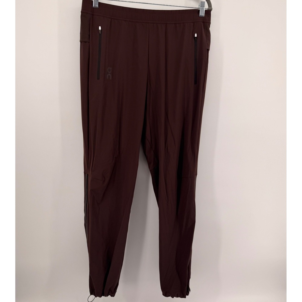 ON Track Pants Mens Medium Burgundy Running Training Mesh Reflective Zips